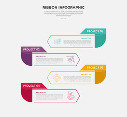 ribbon base shape infographic outline style with 4 point template with arrow box opposite direction on vertical list for slide presentation