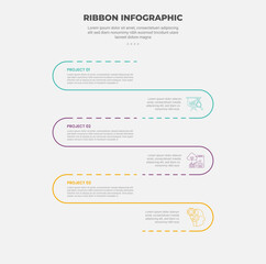 ribbon base shape infographic outline style with 4 point template with journey wave with dotted line round vertical for slide presentation
