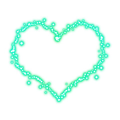 Glowing green heart frame made of light particles on transparent background
