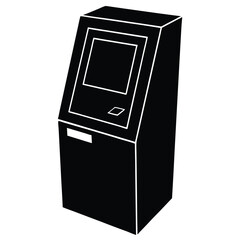 A black and white illustration of an atm machine for financial transactions