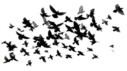 Obraz premium Flock of Birds Flying Isolated on Transparent Background