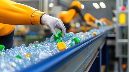 Zero-emission robotic arms mold recycled plastic into new eco-products on a green production line