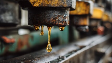 Close-Up of Oil Dripping from Industrial Machinery Equipment