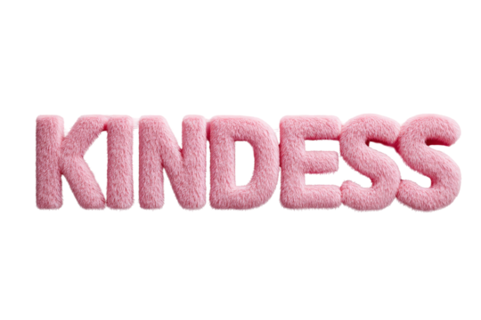 Pink Plush Word Kindness Text on Transparent Background Soft Motivational Message