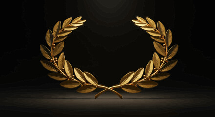Elegant golden laurel wreath symbolizing achievement and victory on dark background