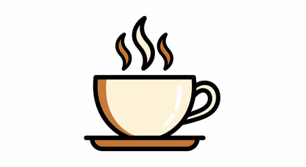 Steaming Coffee Cup with Saucer, Simple Vector Illustration Design