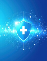 Naklejka premium A vibrant blue background features a prominent medical symbol, the caduceus, elegantly centered, symbolizing healthcare and healing.