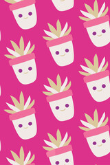 Cute potted plant pattern cartoon pink