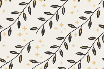 Dark botanical branches with golden stars leaves