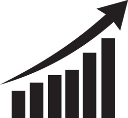 black silhouette vector of a financial chart with an upward growth arrow, chart with an upward growth arrow vector illustration