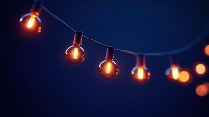 String lights at night, glowing warm, outdoor scene, night ambiance, backdrop