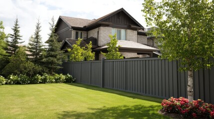 Modern Suburban Home with Privacy Fence and Lush Greenery