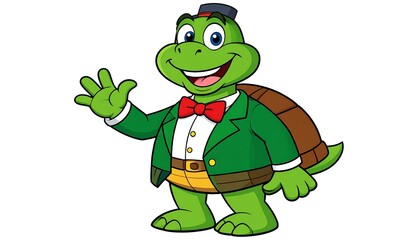 Cartoon turtle in a suit waving