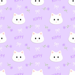 seamless pattern with cat and flowers, fabric pattern, gift wrapping paper, notebook cover, phone case pattern 