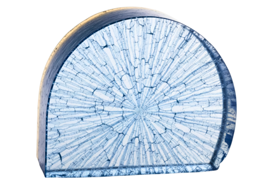 Translucent block of cracked ice with an internal crystal structure isolated on a transparent background