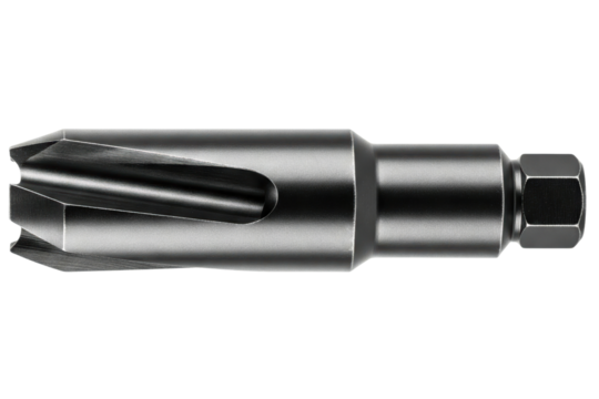 Metalworking countersink and annular cutter bit with hex shank isolated on a transparent background