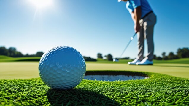 Golfer Putt the Ball into the Hole on a Sunny Day - Powered by Adobe