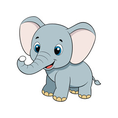 Fototapeta premium Cute cartoon elephant with a happy smile vector illustration isolated on white background