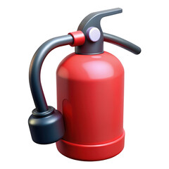 3d fire extinguisher with hose isolated on transparent background
