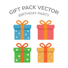 A cute set of colorful gift boxes with ribbons in flat cartoon style.