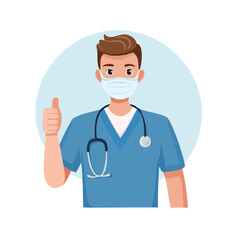 Fototapeta premium Doctor wearing mask and holding stethoscope in medical uniform