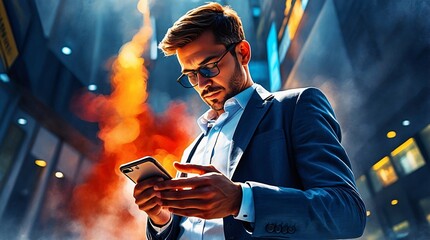 Stylish Businessmen Using Smartphones in Bright Light &ndash; Social Media, Online Shopping, and Digital Connection Concept.
