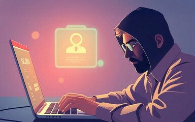 Confident Businessman in Black Jacket and Eye Glasses Working on Laptop with Briefcase &ndash; Professional Skills and Expertise Concept.