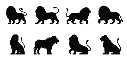 Fototapeta premium Collection of diverse lion silhouettes in various poses