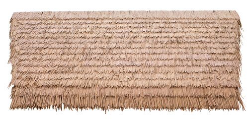 Thatched roof material in warm beige color. Thatching straw roof isolated. Straw pattern thatched grass roof © POSMGUYS