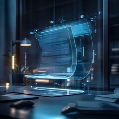 Digital document hovering over desk