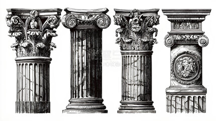 Obraz premium Engraving ancient columns Stock Vector