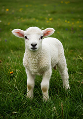 Cute lamb in a grassy field