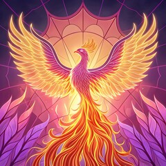 Obraz premium Phoenix Rebirth, neon phoenix rebirth, bird design, glowing fire bird art