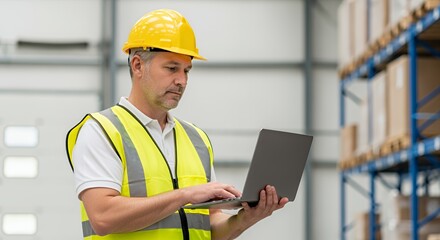 Warehouse Manager Using Laptop
