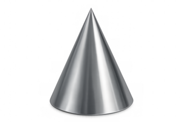 Realistic metallic silver cone isolated on transparent background, perfect for illustrations and graphic design projects