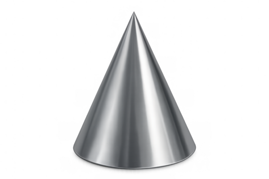 Realistic metallic silver cone isolated on transparent background, perfect for illustrations and graphic design projects - Powered by Adobe