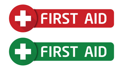 First Aid Kit Icon Set – Medical Emergency Symbols with Green Cross and Doctor Bag Vector Illustration.