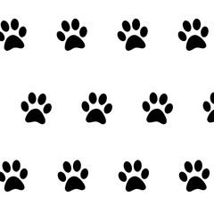 Seamless Black Paw Print Pattern – Repeating Pet Footprint Design on White Background