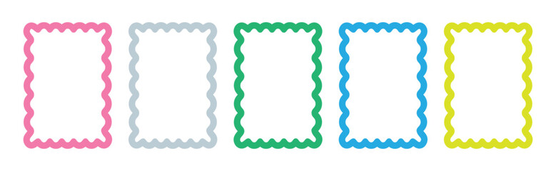 Wavy and Zigzag Edge Rectangle Frame Set – Abstract Border Shapes for Labels, Stickers, and Web Design,  vector illustration.
