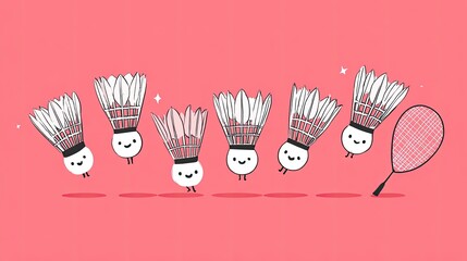 Fototapeta premium Cute cartoon badminton shuttles in flight