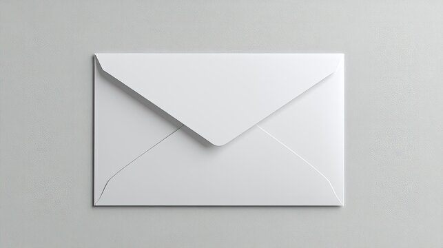 An elegant blank white envelope rests on a textured surface, radiating minimalist aesthetic.
