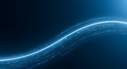 Glowing Blue Light Curve with Bright Particles on Dark Background