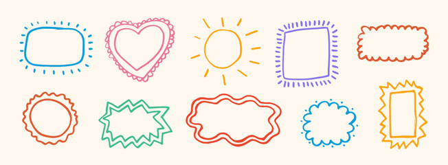 Set of frames with wavy edges. Ornaments, patterns. Doodle, cute retro borders, frames. Design for card, invitation, cover, packaging. La dolce vita style. Sticker. Quote box. Logo. 