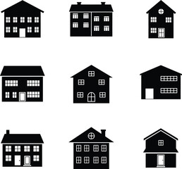 Fototapeta premium Diverse collection of modern and classic house silhouettes offering architectural variety for your designs