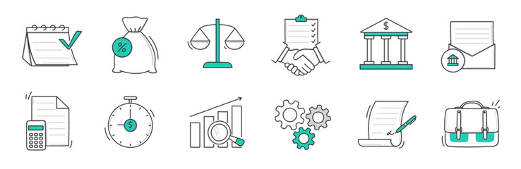Money finance business doodle hand drawn icon set.