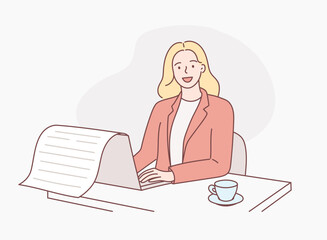 Copywriting concept with character. Flat vector cartoon illustration in doodle style.