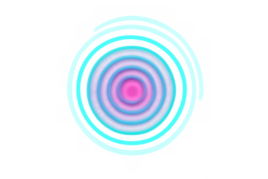 Luminous neon ring radiating outward, generating dynamic geometric pattern against transparent backdrop, highlighting digital design potential