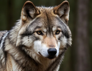 Fototapeta premium A grey wolf portrait. A natural background with copy space. 
