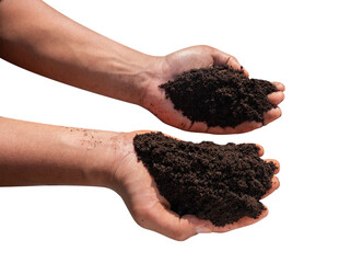 hands holding soil on transparent background