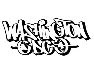 hand drawn graffiti calligraphy letters WASHINGTON DC city name isolated design in black and white